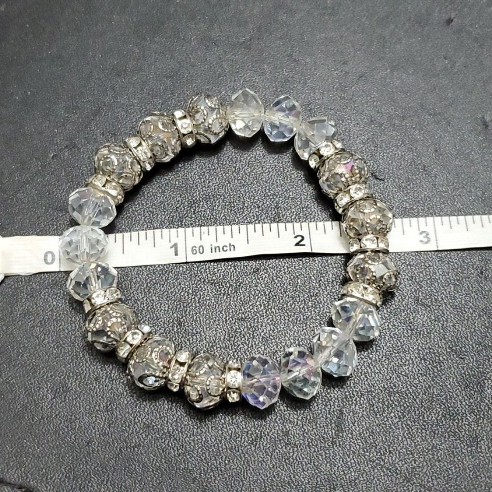 Silver tone sparkly beaded bracelet 6.5" - Picture 7 of 10